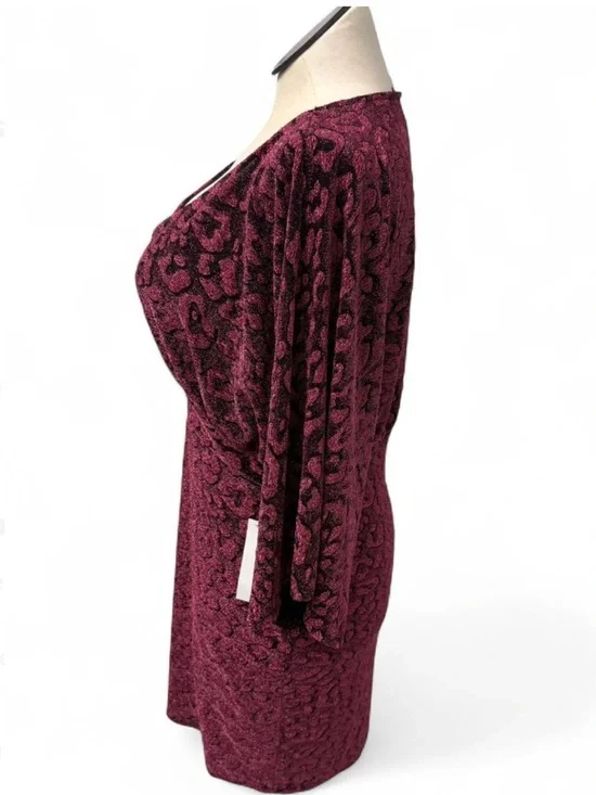 VENUS Plum Large Metallic Animal-Print V-Neck Long Sleeve Dress - Picture 2 of 6